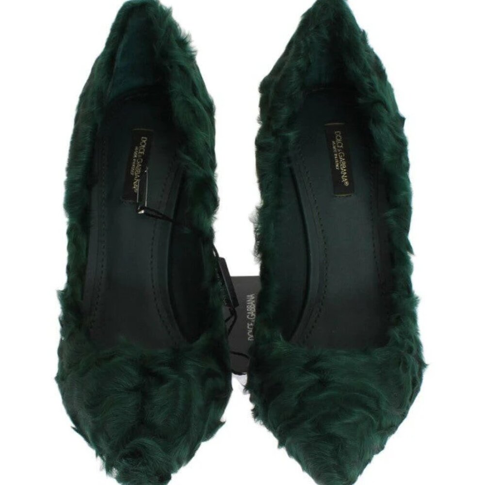 DG GREEN XIANGAO LAMB FUR LEATHER PUMPS